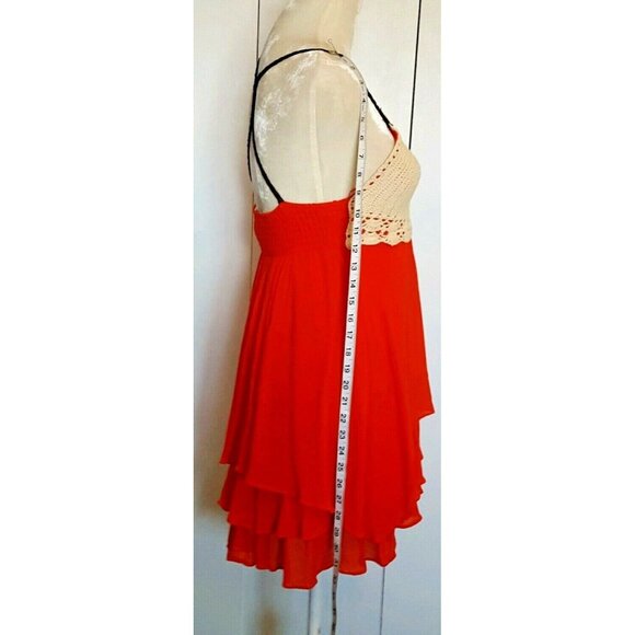 Womens Small Halter Top Crochet Bust Ruffle Layers Faux Leather Braided Straps - Picture 8 of 12